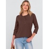 image:imageANRABESS Womens 34 Sleeve Length Waffle Knit Tops Dressy Casual V Neck Button Henley Shirts 2026 Spring Basic Tee ClothesRed Brown