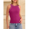 image:imageANRABESS Womens Color Block Tank Tops High Neck Sleeveless Racerback Ribbed Knit Fitted Basic Tee Shirts 2026 Summer ClothesHot Pink