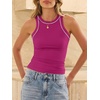 image:imageANRABESS Womens Color Block Tank Tops High Neck Sleeveless Racerback Ribbed Knit Fitted Basic Tee Shirts 2026 Summer ClothesHot Pink
