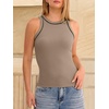 image:imageANRABESS Womens Color Block Tank Tops High Neck Sleeveless Racerback Ribbed Knit Fitted Basic Tee Shirts 2026 Summer ClothesLight Camel