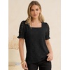 image:imageANRABESS Womens Lace Square Neck Blouse Puff Sleeve Soft Top for Dressy Casual Work amp Spring Summer FashionBlack