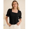 image:imageANRABESS Womens Lace Square Neck Blouse Puff Sleeve Soft Top for Dressy Casual Work amp Spring Summer FashionBlack