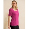 image:imageANRABESS Womens Lace Square Neck Blouse Puff Sleeve Soft Top for Dressy Casual Work amp Spring Summer FashionHot Pink