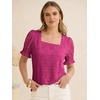 image:imageANRABESS Womens Lace Square Neck Blouse Puff Sleeve Soft Top for Dressy Casual Work amp Spring Summer FashionHot Pink