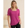 image:imageANRABESS Womens Lace Square Neck Blouse Puff Sleeve Soft Top for Dressy Casual Work amp Spring Summer FashionHot Pink