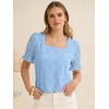 image:imageANRABESS Womens Lace Square Neck Blouse Puff Sleeve Soft Top for Dressy Casual Work amp Spring Summer FashionLight Blue
