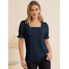 image:imageANRABESS Womens Lace Square Neck Blouse Puff Sleeve Soft Top for Dressy Casual Work amp Spring Summer FashionNavy Blue
