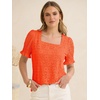 image:imageANRABESS Womens Lace Square Neck Blouse Puff Sleeve Soft Top for Dressy Casual Work amp Spring Summer FashionOrange