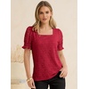 image:imageANRABESS Womens Lace Square Neck Blouse Puff Sleeve Soft Top for Dressy Casual Work amp Spring Summer FashionRed