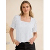 image:imageANRABESS Womens Lace Square Neck Blouse Puff Sleeve Soft Top for Dressy Casual Work amp Spring Summer FashionWhite