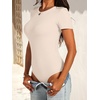 image:imageANRABESS Womens Short Sleeve Bodysuit Crew Neck Slim Fit Ribbed Knit Tops Trendy 2026 Outfits Versatile for Daily WearBeige