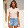 image:imageANRABESS Womens Short Sleeve Bodysuit Crew Neck Slim Fit Ribbed Knit Tops Trendy 2026 Outfits Versatile for Daily WearBeige