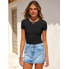 image:imageANRABESS Womens Short Sleeve Bodysuit Crew Neck Slim Fit Ribbed Knit Tops Trendy 2026 Outfits Versatile for Daily WearBlack