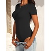 image:imageANRABESS Womens Short Sleeve Bodysuit Crew Neck Slim Fit Ribbed Knit Tops Trendy 2026 Outfits Versatile for Daily WearBlack