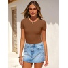 image:imageANRABESS Womens Short Sleeve Bodysuit Crew Neck Slim Fit Ribbed Knit Tops Trendy 2026 Outfits Versatile for Daily WearBrown