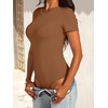 image:imageANRABESS Womens Short Sleeve Bodysuit Crew Neck Slim Fit Ribbed Knit Tops Trendy 2026 Outfits Versatile for Daily WearBrown