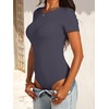 image:imageANRABESS Womens Short Sleeve Bodysuit Crew Neck Slim Fit Ribbed Knit Tops Trendy 2026 Outfits Versatile for Daily WearCharcoal