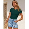 image:imageANRABESS Womens Short Sleeve Bodysuit Crew Neck Slim Fit Ribbed Knit Tops Trendy 2026 Outfits Versatile for Daily WearDeep Green