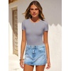 image:imageANRABESS Womens Short Sleeve Bodysuit Crew Neck Slim Fit Ribbed Knit Tops Trendy 2026 Outfits Versatile for Daily WearGrey
