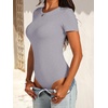 image:imageANRABESS Womens Short Sleeve Bodysuit Crew Neck Slim Fit Ribbed Knit Tops Trendy 2026 Outfits Versatile for Daily WearGrey