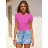 image:imageANRABESS Womens Short Sleeve Bodysuit Crew Neck Slim Fit Ribbed Knit Tops Trendy 2026 Outfits Versatile for Daily WearHot Pink