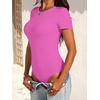 image:imageANRABESS Womens Short Sleeve Bodysuit Crew Neck Slim Fit Ribbed Knit Tops Trendy 2026 Outfits Versatile for Daily WearHot Pink