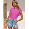image:imageANRABESS Womens Short Sleeve Bodysuit Crew Neck Slim Fit Ribbed Knit Tops Trendy 2026 Outfits Versatile for Daily WearHot Pink