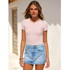 image:imageANRABESS Womens Short Sleeve Bodysuit Crew Neck Slim Fit Ribbed Knit Tops Trendy 2026 Outfits Versatile for Daily WearLight Apricot