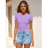 image:imageANRABESS Womens Short Sleeve Bodysuit Crew Neck Slim Fit Ribbed Knit Tops Trendy 2026 Outfits Versatile for Daily WearLight Purple