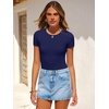 image:imageANRABESS Womens Short Sleeve Bodysuit Crew Neck Slim Fit Ribbed Knit Tops Trendy 2026 Outfits Versatile for Daily WearNavy Blue