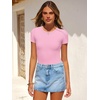 image:imageANRABESS Womens Short Sleeve Bodysuit Crew Neck Slim Fit Ribbed Knit Tops Trendy 2026 Outfits Versatile for Daily WearPink
