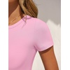 image:imageANRABESS Womens Short Sleeve Bodysuit Crew Neck Slim Fit Ribbed Knit Tops Trendy 2026 Outfits Versatile for Daily WearPink