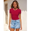 image:imageANRABESS Womens Short Sleeve Bodysuit Crew Neck Slim Fit Ribbed Knit Tops Trendy 2026 Outfits Versatile for Daily WearRed