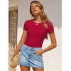 image:imageANRABESS Womens Short Sleeve Bodysuit Crew Neck Slim Fit Ribbed Knit Tops Trendy 2026 Outfits Versatile for Daily WearRed