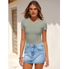 image:imageANRABESS Womens Short Sleeve Bodysuit Crew Neck Slim Fit Ribbed Knit Tops Trendy 2026 Outfits Versatile for Daily WearSage Green