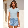 image:imageANRABESS Womens Short Sleeve Bodysuit Crew Neck Slim Fit Ribbed Knit Tops Trendy 2026 Outfits Versatile for Daily WearSky Blue