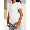 image:imageANRABESS Womens Short Sleeve Bodysuit Crew Neck Slim Fit Ribbed Knit Tops Trendy 2026 Outfits Versatile for Daily WearWhite