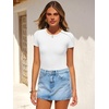 image:imageANRABESS Womens Short Sleeve Bodysuit Crew Neck Slim Fit Ribbed Knit Tops Trendy 2026 Outfits Versatile for Daily WearWhite