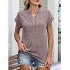 image:imageANRABESS Womens Short Sleeve Henley Shirts V Neck Summer Sweaters 2026 Spring Business Tunic Tops Dressy Casual Work BlousesCool Ash Brown
