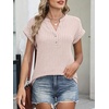 image:imageANRABESS Womens Short Sleeve Henley Shirts V Neck Summer Sweaters 2026 Spring Business Tunic Tops Dressy Casual Work BlousesLight Pink
