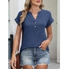 image:imageANRABESS Womens Short Sleeve Henley Shirts V Neck Summer Sweaters 2026 Spring Business Tunic Tops Dressy Casual Work BlousesNavy Blue