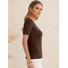 image:imageANRABESS Womens Short Sleeve Sweaters Wool Blend Summer Scoop Neck Casual Business Knit Shirts Slim Fit Work Tops OutfitsChocolate Brown