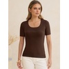 image:imageANRABESS Womens Short Sleeve Sweaters Wool Blend Summer Scoop Neck Casual Business Knit Shirts Slim Fit Work Tops OutfitsChocolate Brown