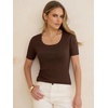 image:imageANRABESS Womens Short Sleeve Sweaters Wool Blend Summer Scoop Neck Casual Business Knit Shirts Slim Fit Work Tops OutfitsChocolate Brown