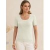 image:imageANRABESS Womens Short Sleeve Sweaters Wool Blend Summer Scoop Neck Casual Business Knit Shirts Slim Fit Work Tops OutfitsCream White