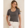 image:imageANRABESS Womens Short Sleeve Sweaters Wool Blend Summer Scoop Neck Casual Business Knit Shirts Slim Fit Work Tops OutfitsDrak Taupe