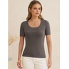 image:imageANRABESS Womens Short Sleeve Sweaters Wool Blend Summer Scoop Neck Casual Business Knit Shirts Slim Fit Work Tops OutfitsDrak Taupe
