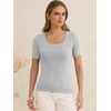 image:imageANRABESS Womens Short Sleeve Sweaters Wool Blend Summer Scoop Neck Casual Business Knit Shirts Slim Fit Work Tops OutfitsLight Grey