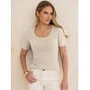 image:imageANRABESS Womens Short Sleeve Sweaters Wool Blend Summer Scoop Neck Casual Business Knit Shirts Slim Fit Work Tops OutfitsParchment