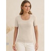 image:imageANRABESS Womens Short Sleeve Sweaters Wool Blend Summer Scoop Neck Casual Business Knit Shirts Slim Fit Work Tops OutfitsParchment